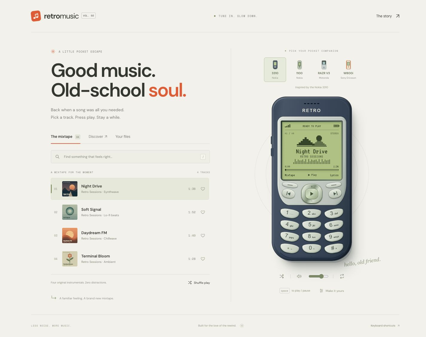 Retro Music with its Nokia 3310 player, four handset choices and original mixtape.